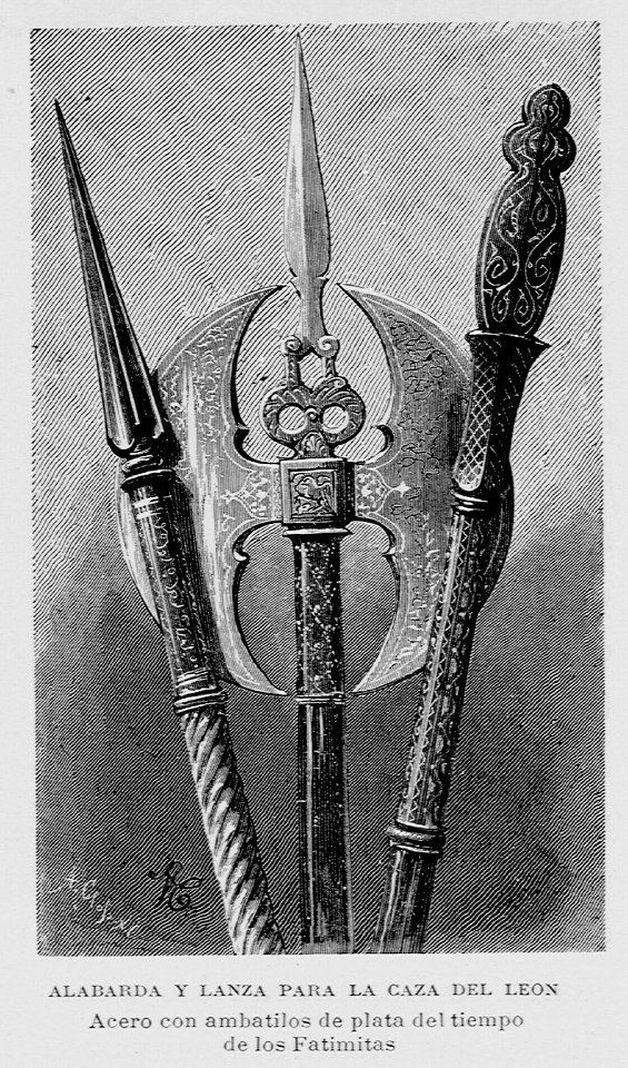 "Alabarda y lanza para la caza del León. Acero con ambatilos de plata del tiempo de los Fatimitas"