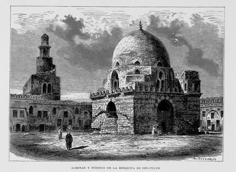 "Alminar y pórtico de la Mezquita de Ibn-Tulun"