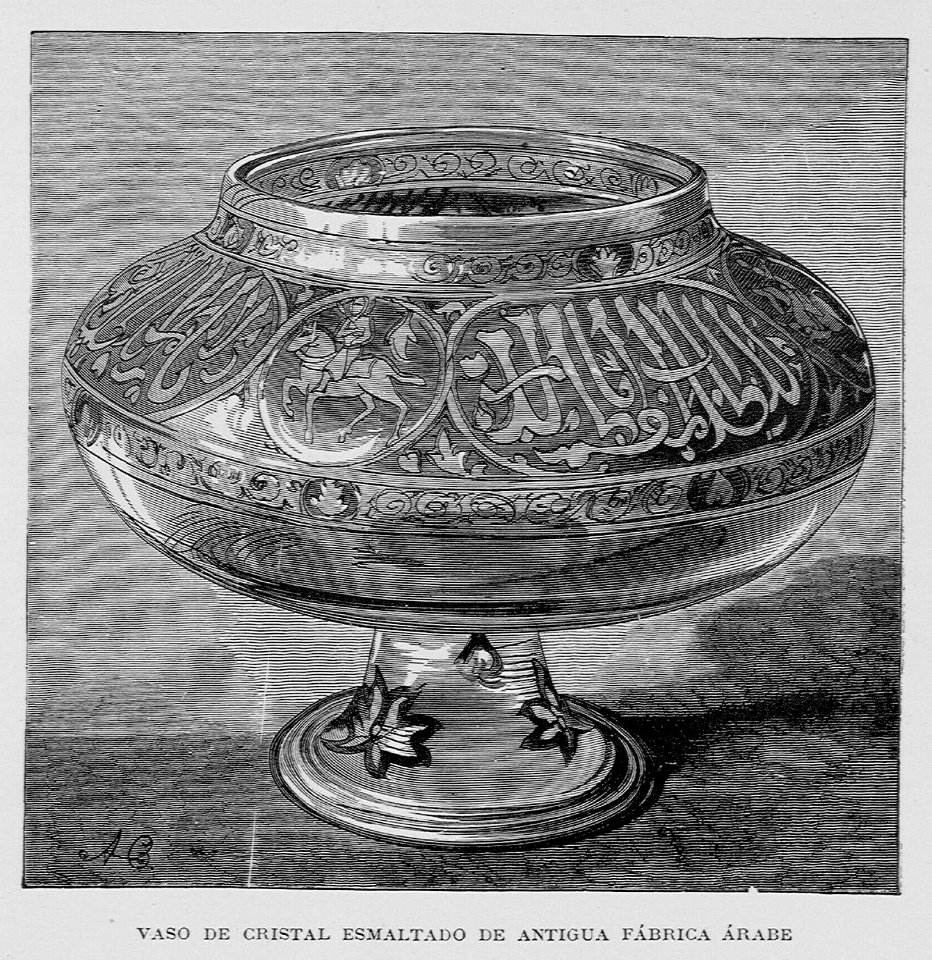 "Vaso de cristal esmaltado de antigua fábrica árabe"