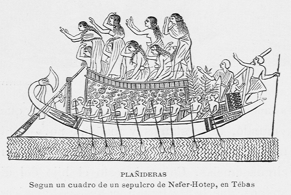"Plañideras. Según un cuadro de un sepulcro de Nefer-Hotep, en Tébas".