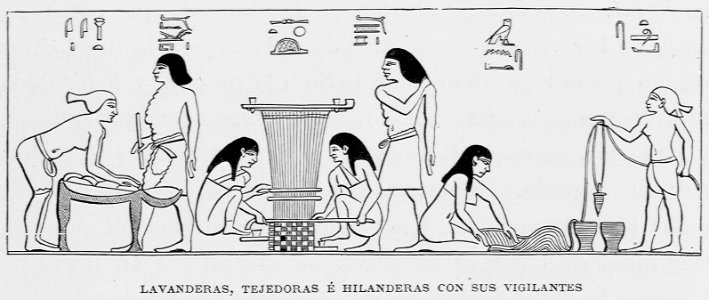"Lavanderas, tejedoras e hilanderas con sus vigilantes"
