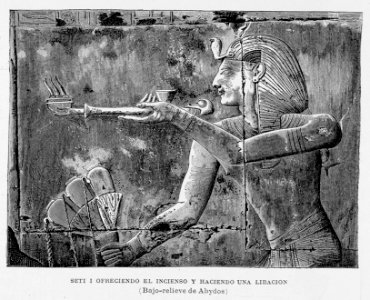 "Seti I ofreciendo el incienso y haciendo una libación (Bajo-relieve de Abydos)