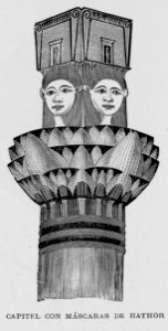 "Capitel con máscaras de Hathor"