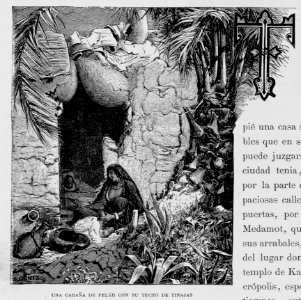 "Una cabaña de Feláh con su techo de tinajas"