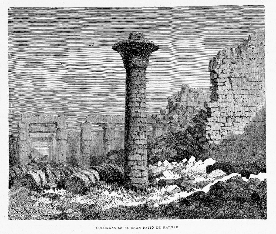 "Columnas en el gran patio de Karnak"