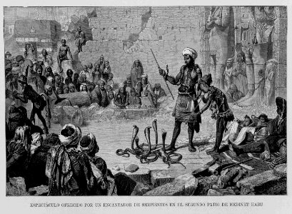 "Espectáculo ofrecido por un encantador de serpientes en el segundo patio de Medinet Habu"