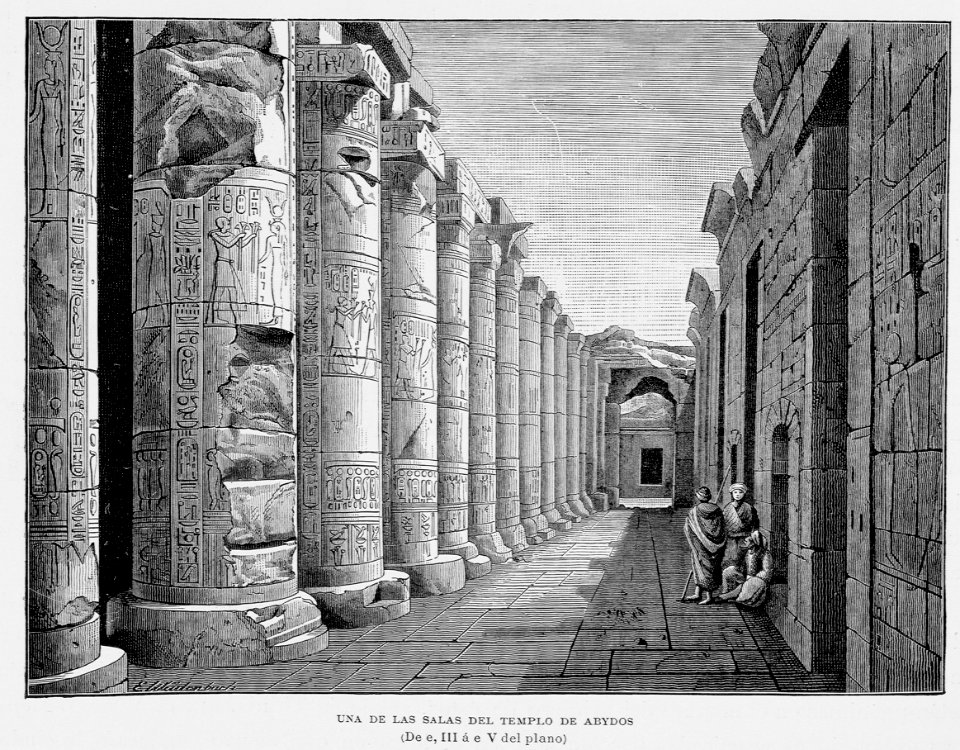 "Una de las salas del Templo de Abydos (De e, III a e V del plano).