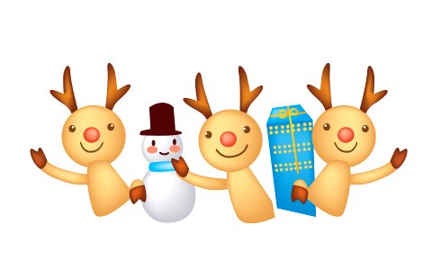 Reindeer, snowman with Christmas gift. Free illustration for personal and commercial use.
