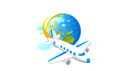 Airplane flying around the globe. Free illustration for personal and commercial use.