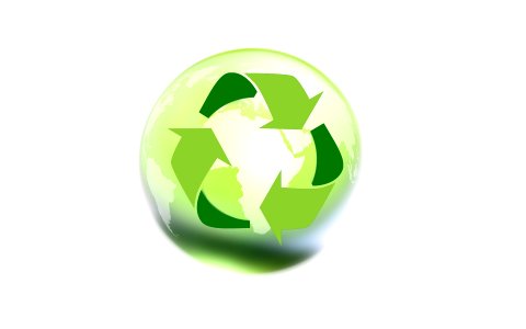 Recycle sign in the green glass sphere on white (Green concept). Free illustration for personal and commercial use.