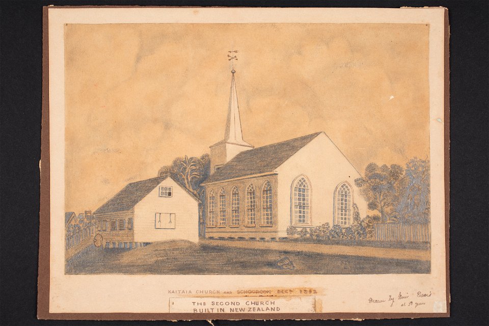 Kaitaia Church and schooroom -sic-. Dec 1852 the second church built in New Zealand (48752398531)