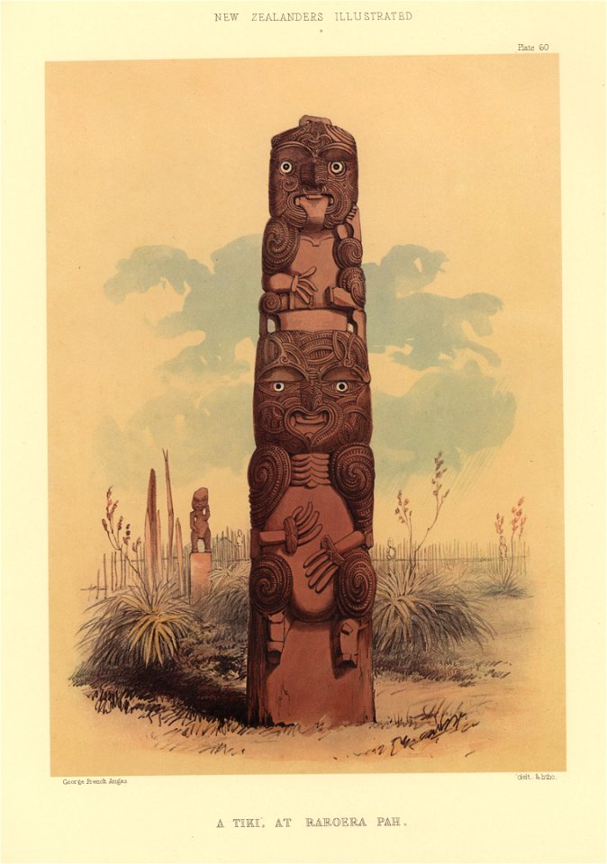 A TIKI AT RAROERA PAH, The New Zealanders Illustrated, 1847