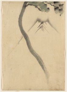 A tree trunk with branch and leaves in the foreground, with view of Mount Fuji in the background LCCN2009631935