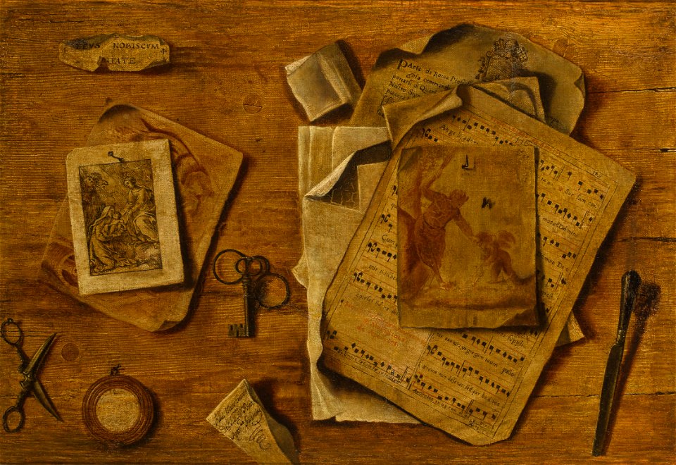A trompe l'oeil with musical score Italian School circa 1800