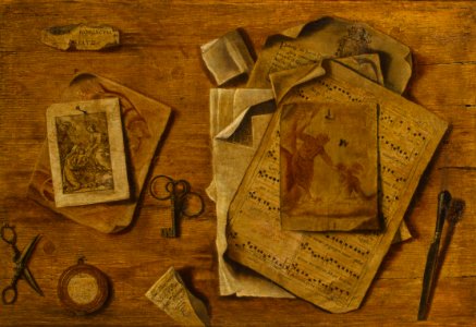 A trompe l'oeil with musical score Italian School circa 1800