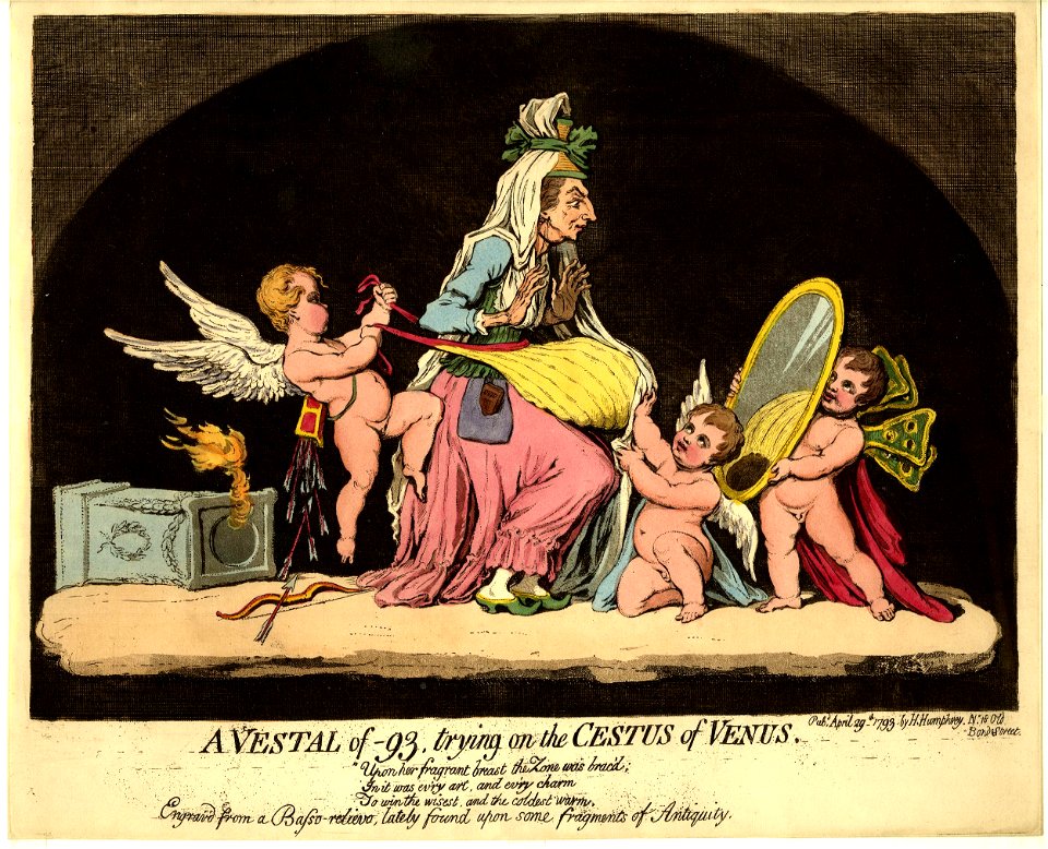A vestal of -93, trying on the cestus of Venus (BM 1868,0808.6291)