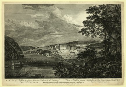 A view of Bethlem, the great Moravian settlement in the province of Pennsylvania Vue de Bethlem, principal etablissement des Freres Moraves dans la province de Pennsylvania - - sketch'd on LCCN2004671543