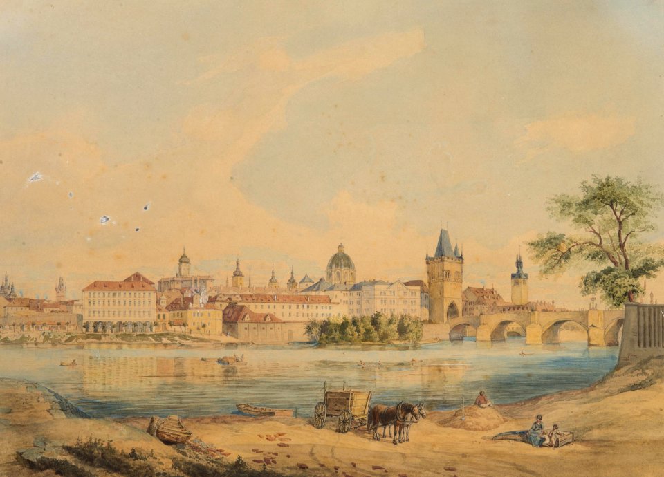 A View of Prague from Lesser Town Shore of the Vltava River 1850