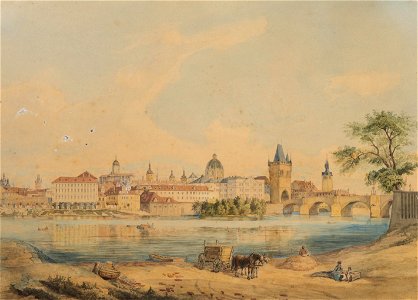 A View of Prague from Lesser Town Shore of the Vltava River 1850