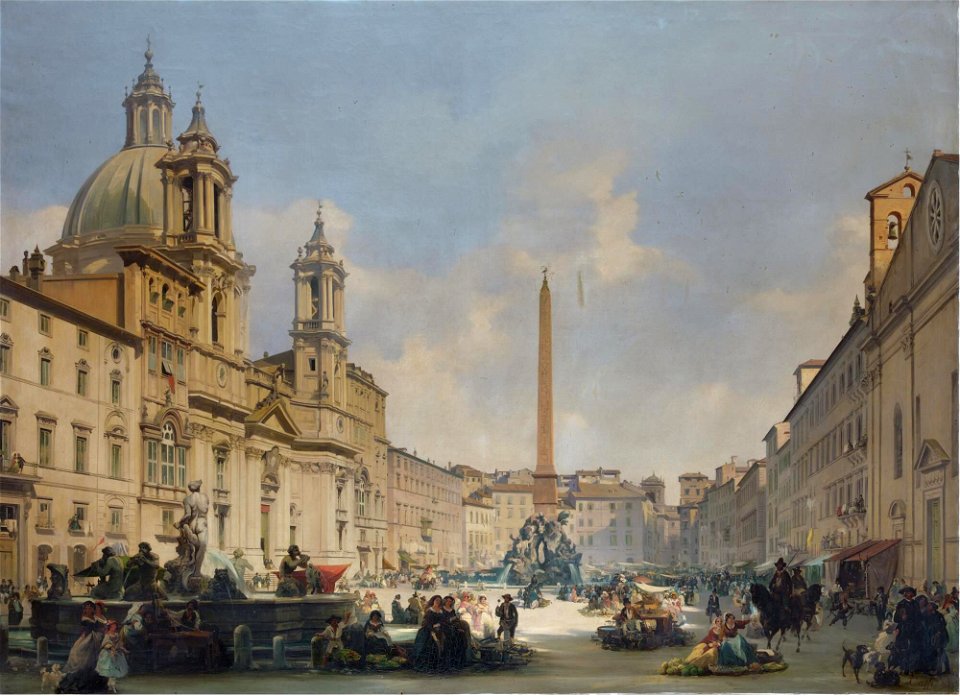 A view of Piazza Navona, Rome (by Ippolito Caffi)