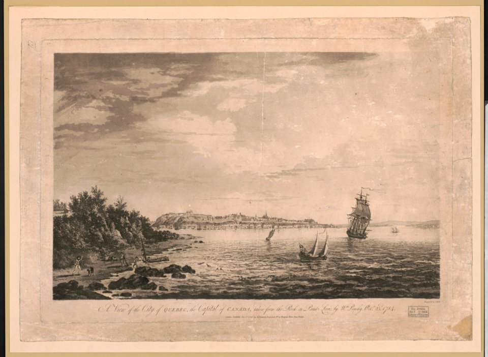A view of the city of Quebec, the capital of Canada, taken from the rock on Point Levi, by Wm. Peachy Octr. 23d, 1784 - engraved by J. Wells. LCCN2004671421