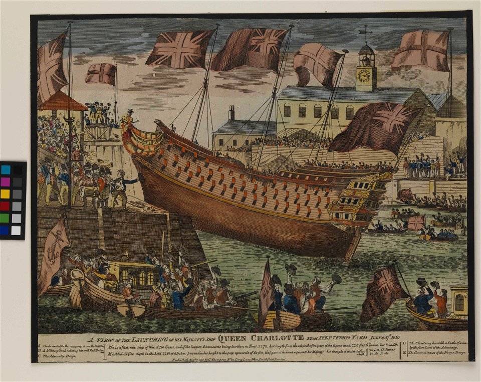 A View of the Launching of his Majesty's Ship Queen Charlotte from Deptford Yard July 17th 1810 RMG PY0775