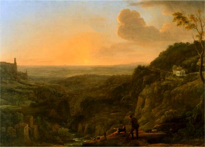 A view of the Roman Campagna from Tivoli, evening (1644-5); Claude Gellée, called Le Lorrain. Free illustration for personal and commercial use.