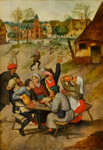 A VILLAGE SCENE WITH PEASANTS CAROUSING )