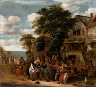 A Village Scene with Revelers outside an Inn by Rutger Verburgh