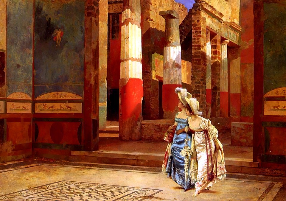 A visit to Pompeii by Luigi Bazzani, before 1927