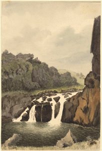 A waterfall near Honolulu, Sandwich Islands, 1855, watercolour by James Gay Sawkins