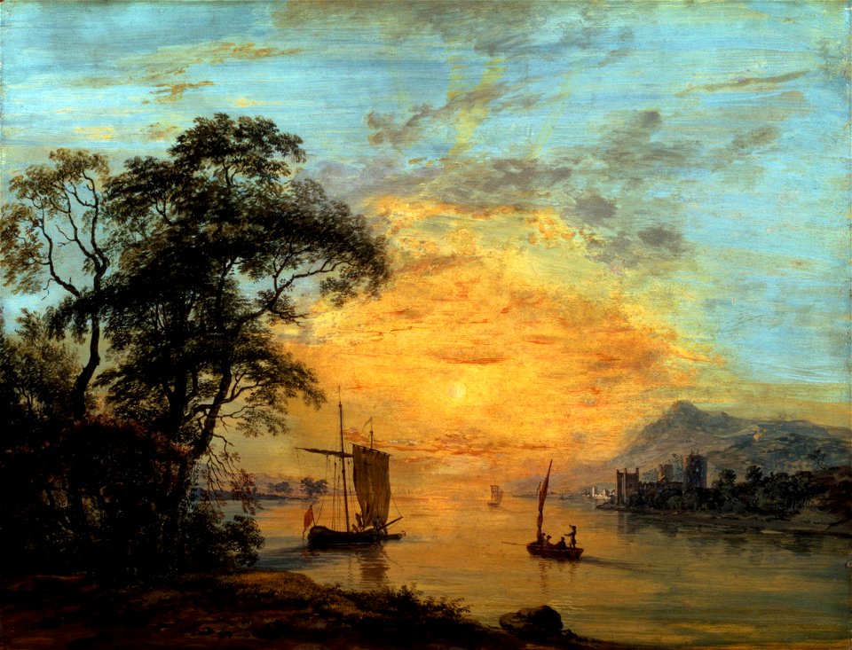A Welsh Sunset River Landscape by Paul Sandby, RA