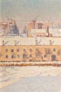 A Winter Scene. Motif from Southern Stockholm (Axel Lindman) - Nationalmuseum - 19947. Free illustration for personal and commercial use.