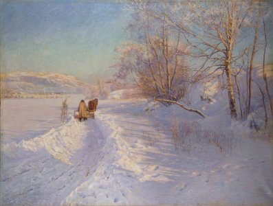 A Winter Morning after a Snowfall in Dalarna (Anshelm Schultzberg) - Nationalmuseum - 18455. Free illustration for personal and commercial use.