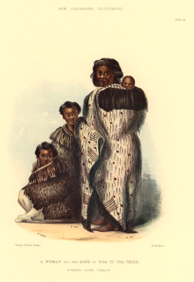 A WOMAN AND HER SONS OF NGA TI TOA TRIBE, PORIRUA COOKS STRAITS, The New Zealanders Illustrated, 1847