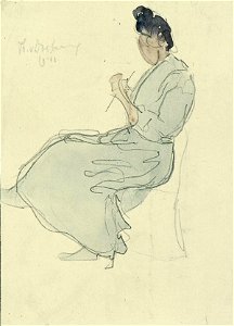A Woman Knitting Seen from the Side by Theo van Doesburg Centraal Museum AB4468