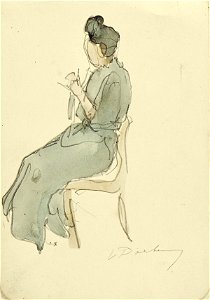 A Woman Knitting Seen from the Side by Theo van Doesburg Centraal Museum AB4455