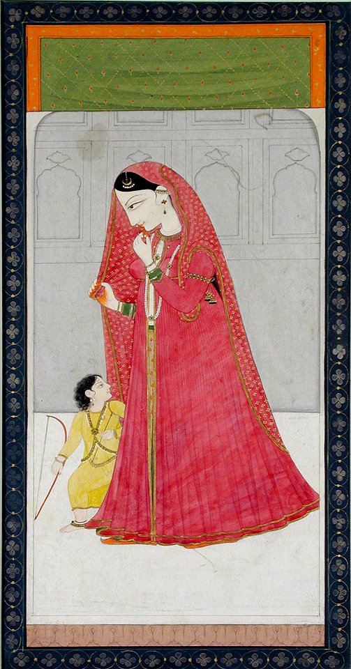 A woman in red with a child who holds a bow (6125129702)