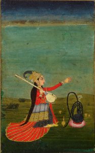 A woman holding a Veena, Mughal, India. 18 century