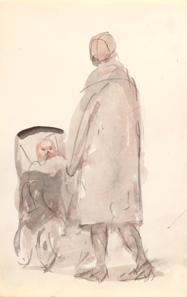A Woman Pushing a Child in a Pram P9865