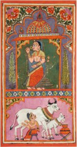 A woman under a pavilion while (below) a herder milks a cow (6125113428)