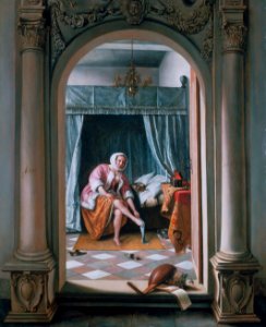 A Woman at her Toilet, by Jan Steen. Free illustration for personal and commercial use.