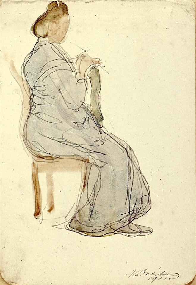 A Woman Knitting Seen from the Side by Theo van Doesburg Centraal Museum AB4450