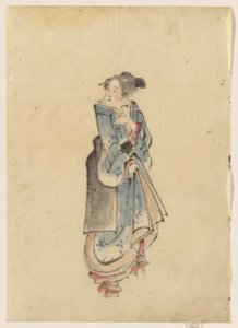 A woman walking to the right, full-length portrait, facing left, wearing kimono and geta LCCN2009631921