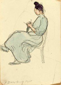 A Woman Knitting Seen from the Side by Theo van Doesburg Centraal Museum AB4452