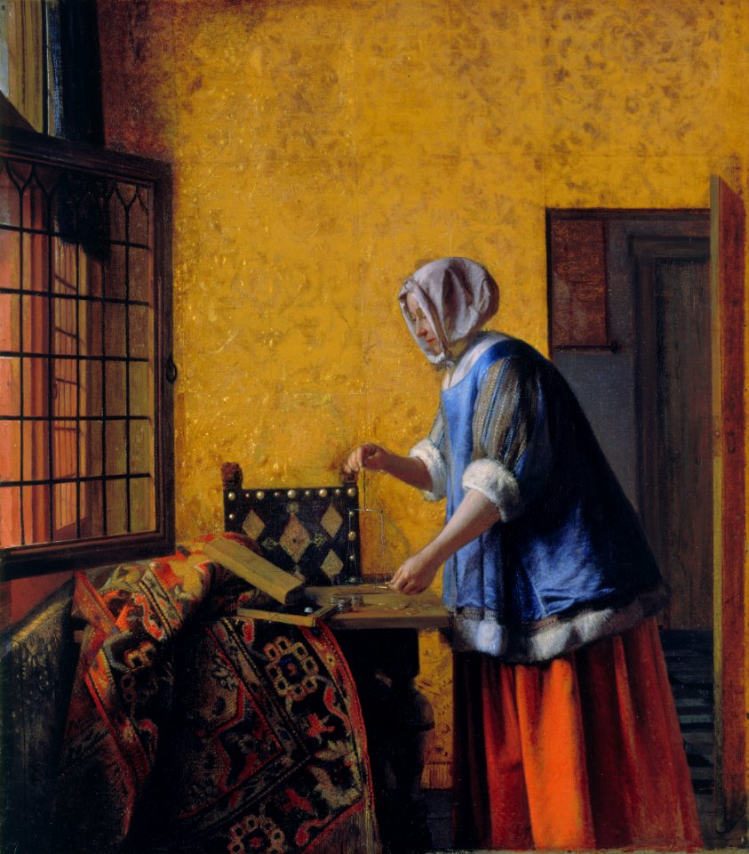 A woman with a pair of scales, by Pieter de Hooch