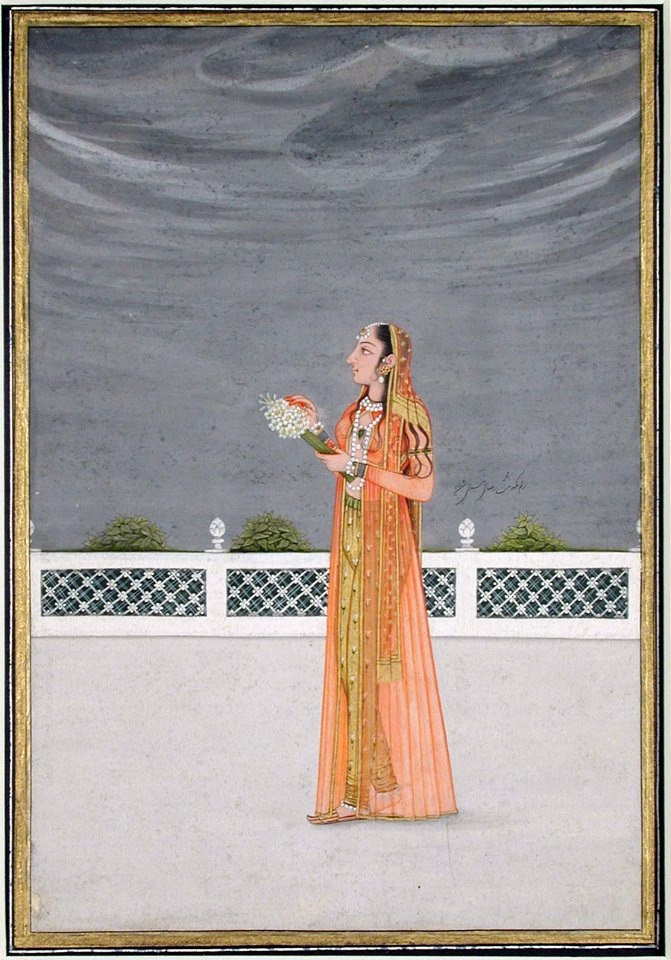 A woman on a terrace, holding a bunch of narcissus (6124537439)
