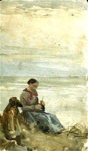 A Woman Seated in Sand Dunes Overlooking the Sea RMG PU0448