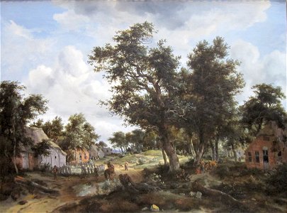 A Wooded Landscape with Travelers on a Path through a Hamlet