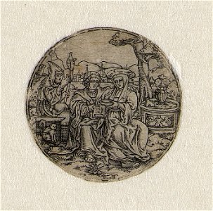 A Young Couple Seated near a Fountain, to the Left a Fool ca.1519 print by Master S., S.V 95532, Prints Department, Royal Library of Belgium